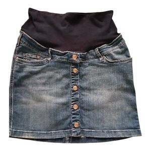 H&M Maternity Denim Blue Mini Skirt with Button Details Pockets Pregnancy Size 8